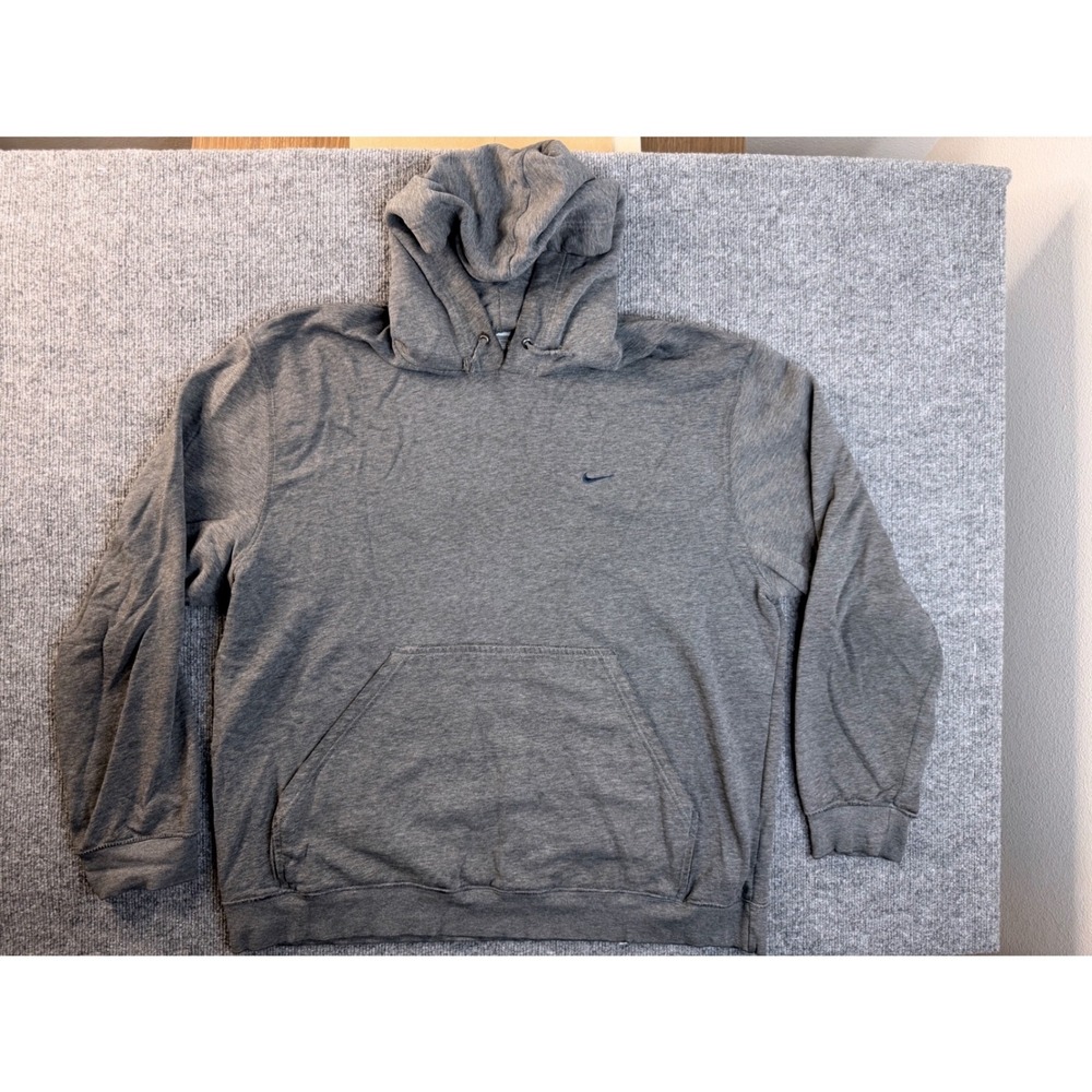 Nike Hoodie Mens XL Gray Fleece Pullover Embroidered Swoosh Sweatshirt Street